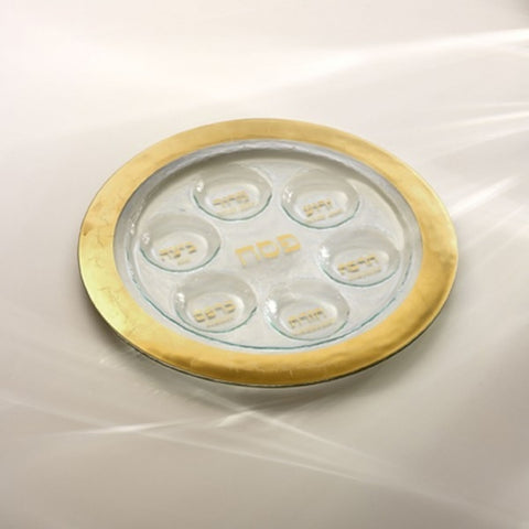 Glass Seder Plate with Gold Trim